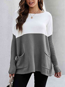 Two Tone Pullover Sweater with Pockets (7 Colors)  Krazy Heart Designs Boutique Heather Gray S 