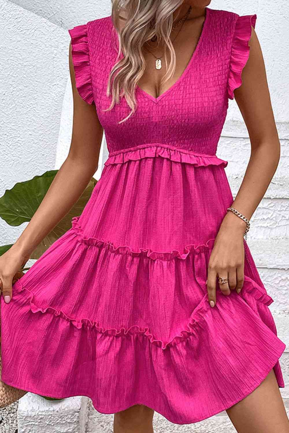 Smocked Frill Trim Deep V Dress  Krazy Heart Designs Boutique   