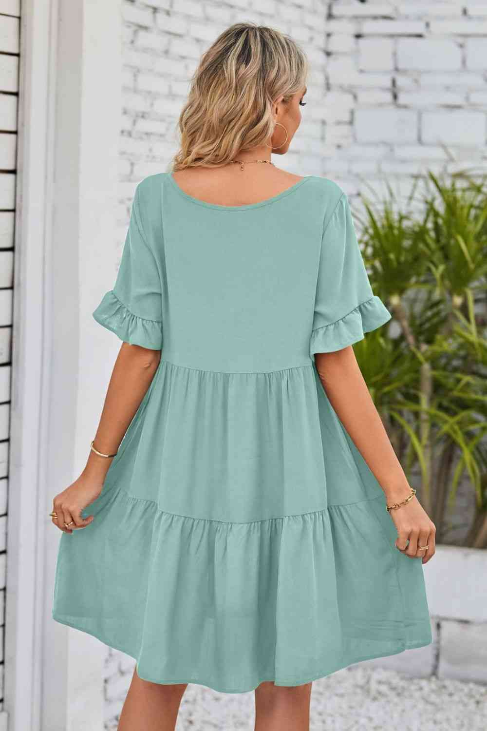 V-Neck Flounce Sleeve Tiered Dress (8 Colors)  Krazy Heart Designs Boutique   