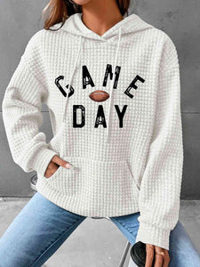 Full Size GAME DAY Graphic Drawstring Hoodie (3 Colors)  Krazy Heart Designs Boutique White S 