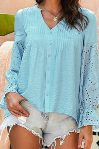 Crochet Flounce Sleeve Button Up Blouse (3 colors) Shirts & Tops Krazy Heart Designs Boutique   
