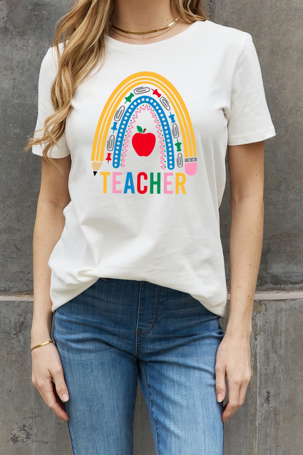 Simply Love Full Size TEACHER Rainbow Graphic Cotton Tee (2 Colors)  Krazy Heart Designs Boutique   