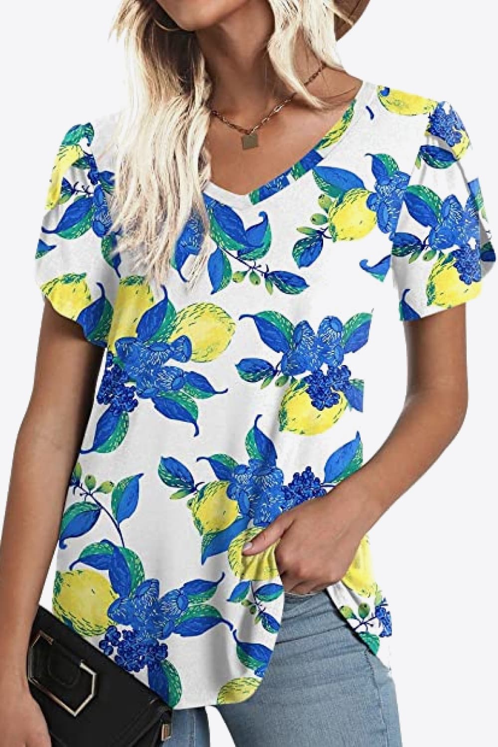 Printed Petal Sleeve V-Neck Blouse (12 Color Styles)  Krazy Heart Designs Boutique   