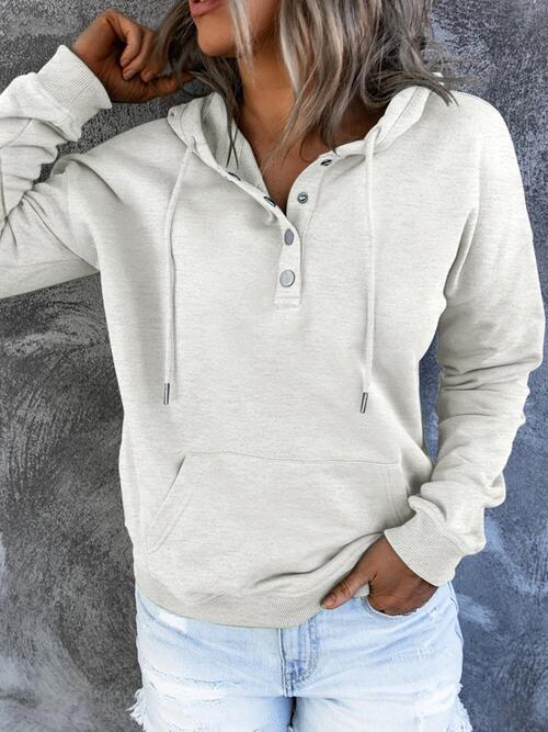 Half Snap Drawstring Long Sleeve Hoodie (12 Colors) Shirts & Tops Krazy Heart Designs Boutique   