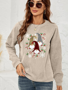Faceless Gnome Graphic Drop Shoulder Sweatshirt (4 Colors)  Krazy Heart Designs Boutique Beige S 