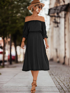 Frilled Off-Shoulder Flounce Sleeve Dress (2 Colors)  Krazy Heart Designs Boutique Black S 