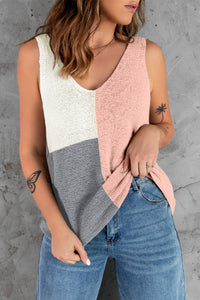 KHD Color Block V-Neck Knitted Tank (3 Colors)  Krazy Heart Designs Boutique Pink M 
