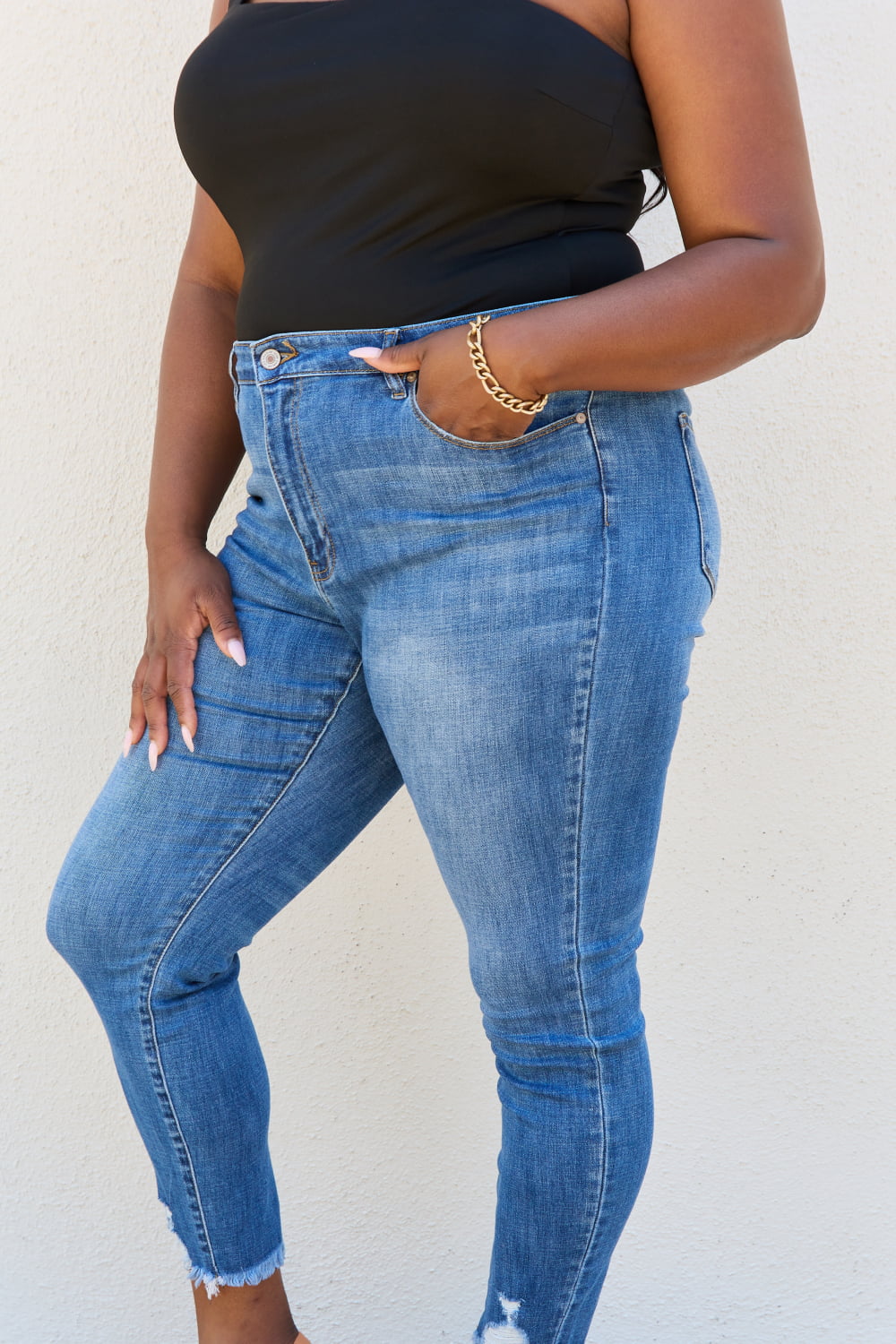 Kancan Lindsay Full Size Raw Hem High Rise Skinny Jeans  Krazy Heart Designs Boutique   