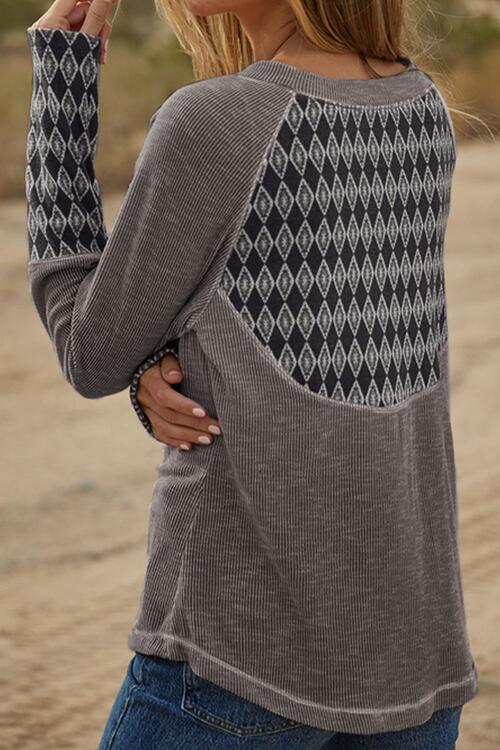 Geometric Round Neck Long Sleeve Top Shirts & Tops Krazy Heart DesignsBoutique   