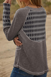 Geometric Round Neck Long Sleeve Top Shirts & Tops Krazy Heart DesignsBoutique   