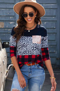 Leopard Print Color Block Long Sleeve T-Shirt Top Shirts & Tops Krazy Heart Designs Boutique   
