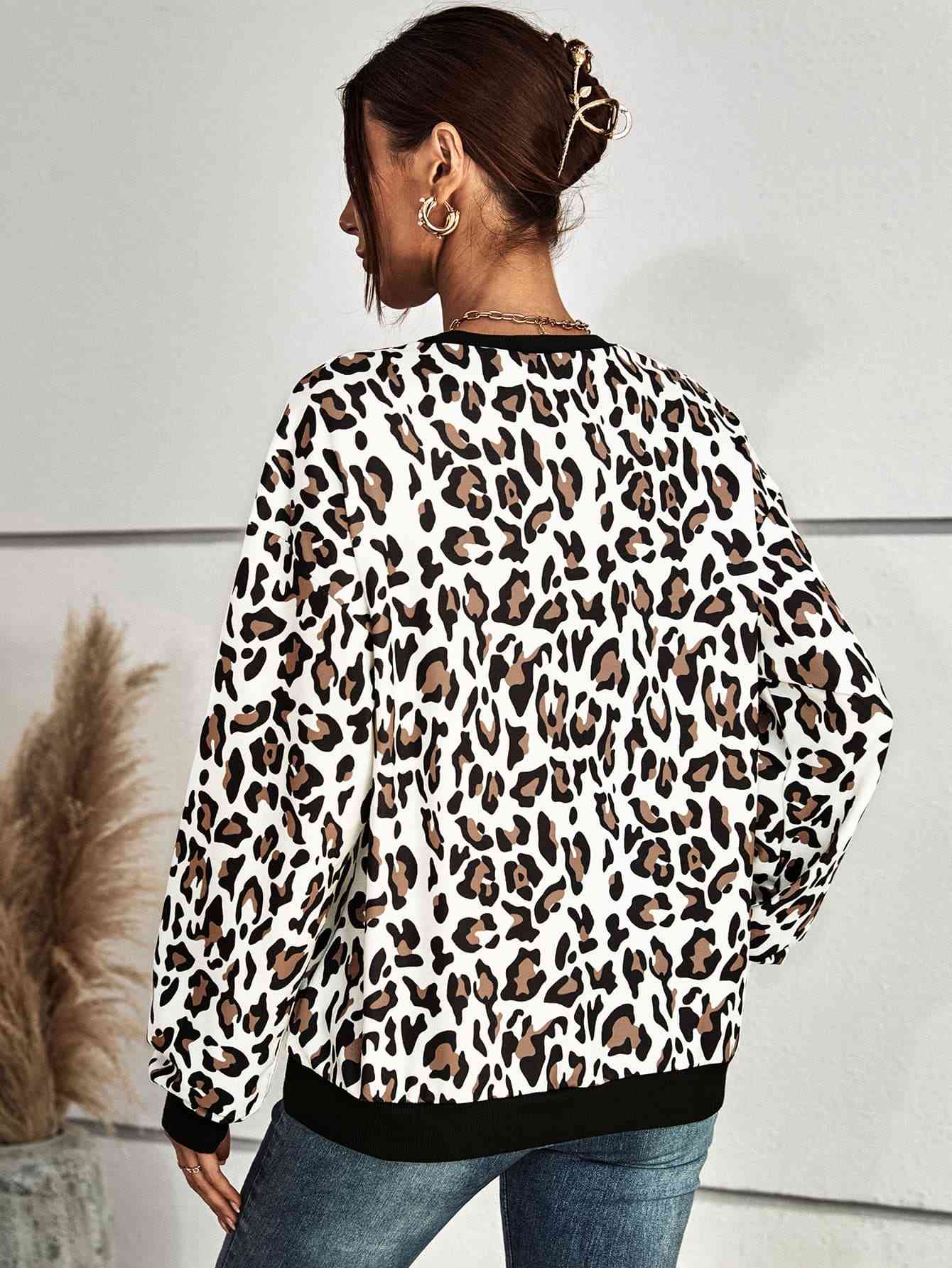 Leopard Print Round Neck Dropped Shoulder Sweatshirt (2 Colors) Shirts & Tops Krazy Heart Designs Boutique   