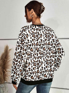 Leopard Print Round Neck Dropped Shoulder Sweatshirt (2 Colors) Shirts & Tops Krazy Heart Designs Boutique   