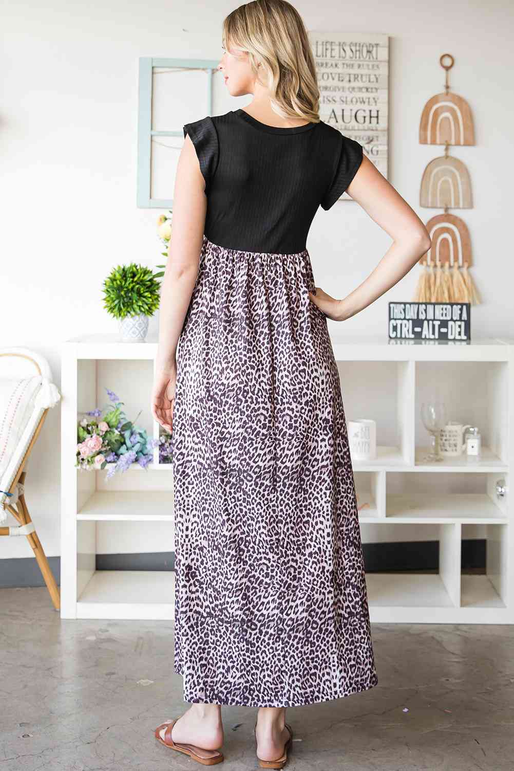 Leopard Print Round Neck Maxi Dress with Pockets  Krazy Heart Designs Boutique   