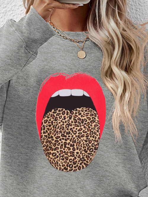 Leopard Lip Graphic Round Neck Sweatshirt (9 Colors) Shirts & Tops Krazy Heart Designs Boutique   