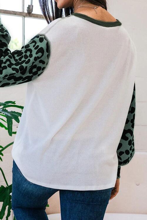 Leopard Color Block Exposed Seam Blouse Shirts & Tops Krazy Heart Designs Boutique   