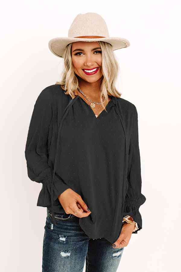 Swiss Dot Tie Neck Flounce Sleeve Blouse (2 Colors)  Krazy Heart Designs Boutique   