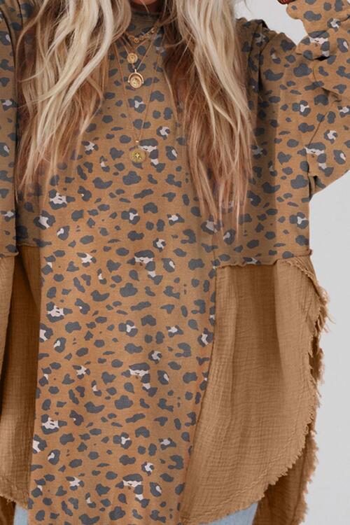 Textured Leopard Print Dropped Shoulder Blouse Shirts & Tops Krazy Heart Designs Boutique   