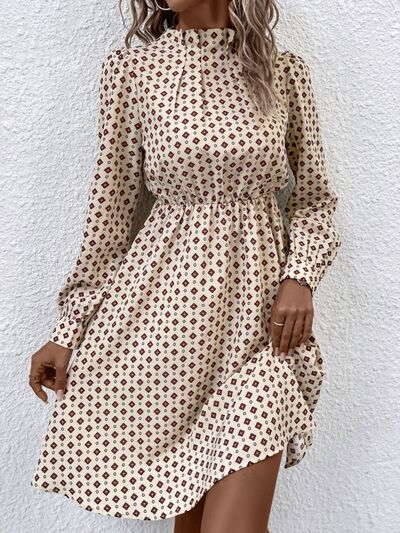 Printed Ruched Mock Neck Long Sleeve Dress (2 Color Designs) Dress Krazy Heart Designs Boutique   