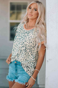 Leopard Contrast Short Sleeve Tee Shirt Shirts & Tops Krazy Heart Designs Boutique   