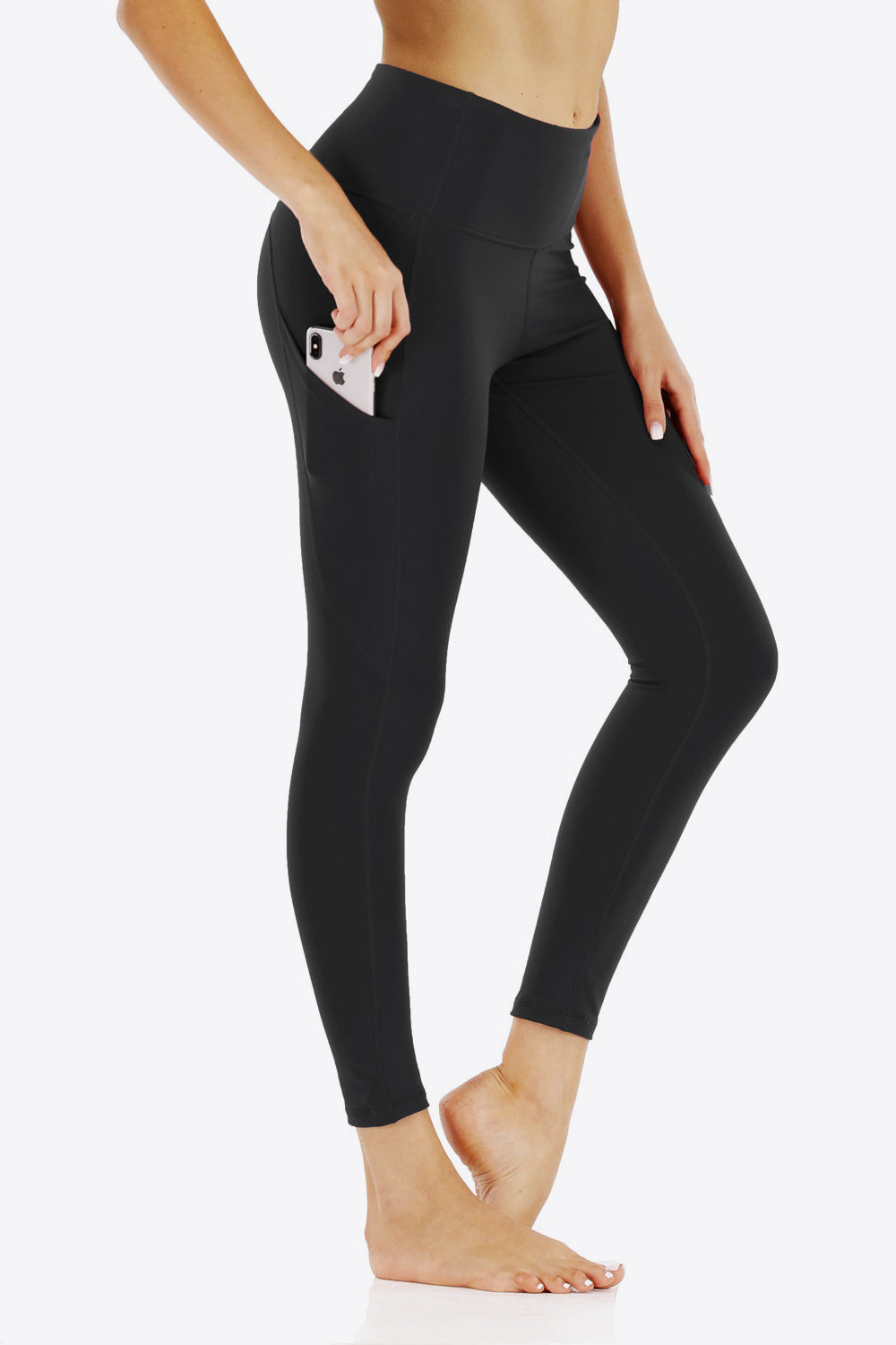 Wide Waistband Sports Leggings with Side Pockets  Krazy Heart Designs Boutique Black S 