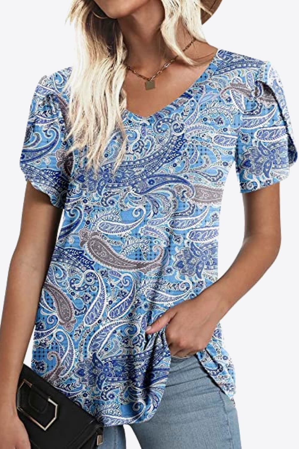 Printed Petal Sleeve V-Neck Blouse (12 Color Styles)  Krazy Heart Designs Boutique   