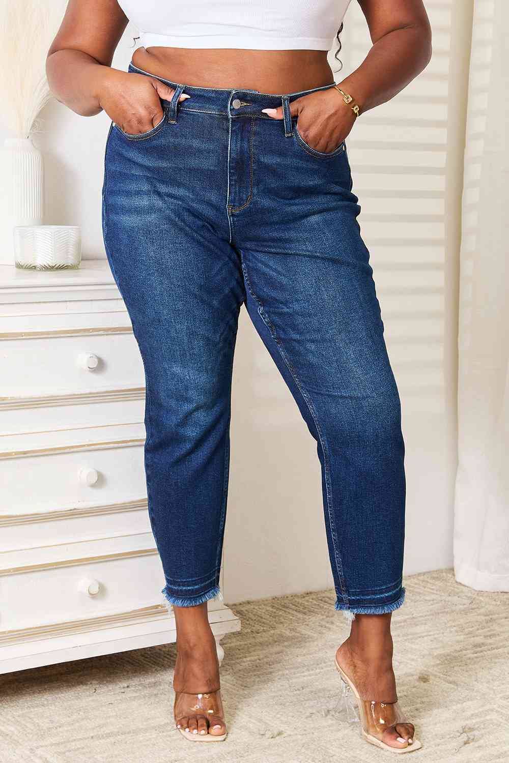 Judy Blue Full Size High Waist Released Hem Slit Jeans  Krazy Heart Designs Boutique Dark 0(24) 