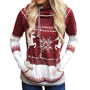 Reindeer & Snowflake Long Sleeve Hoodie with Pocket (5 Colors)  Krazy Heart Designs Boutique Wine S 
