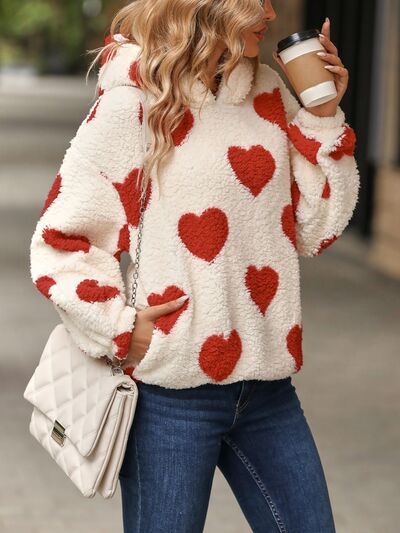 Fuzzy Heart Pocketed Dropped Shoulder Hoodie (3 Colors) Shirts & Tops Krazy Heart Designs Boutique   