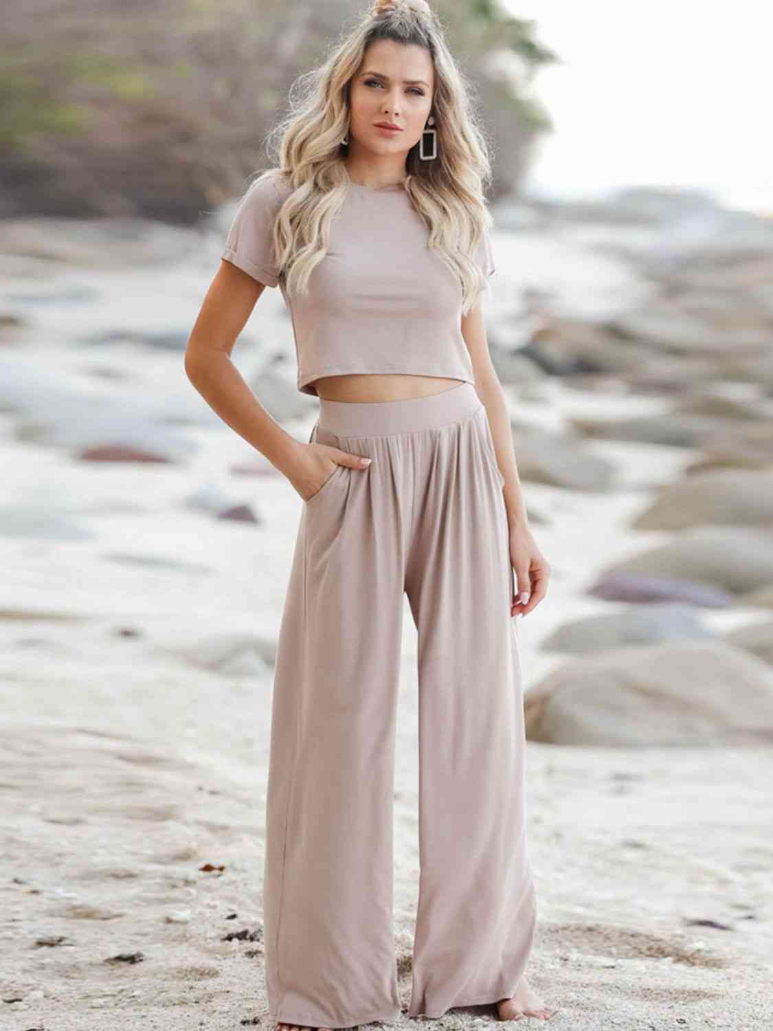 Short Sleeve T-Shirt and Wide Leg Pants Set Outfit Sets Krazy Heart Designs Boutique   