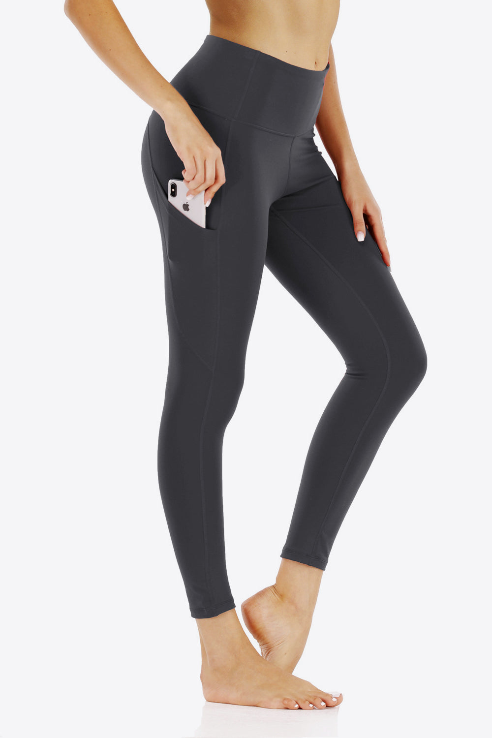 Wide Waistband Sports Leggings with Side Pockets  Krazy Heart Designs Boutique Charcoal S 