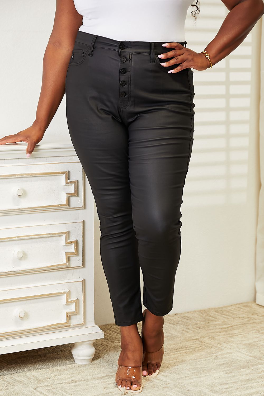 Kancan Full Size High Rise Black Coated Ankle Skinny Jeans  Krazy Heart Designs Boutique Black 0(23) 