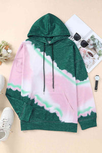 Plus Size Paint Color Block Hoodie with Front Pocket (4 Colors) Shirts & Tops Krazy Heart Designs Boutique Green 1XL 