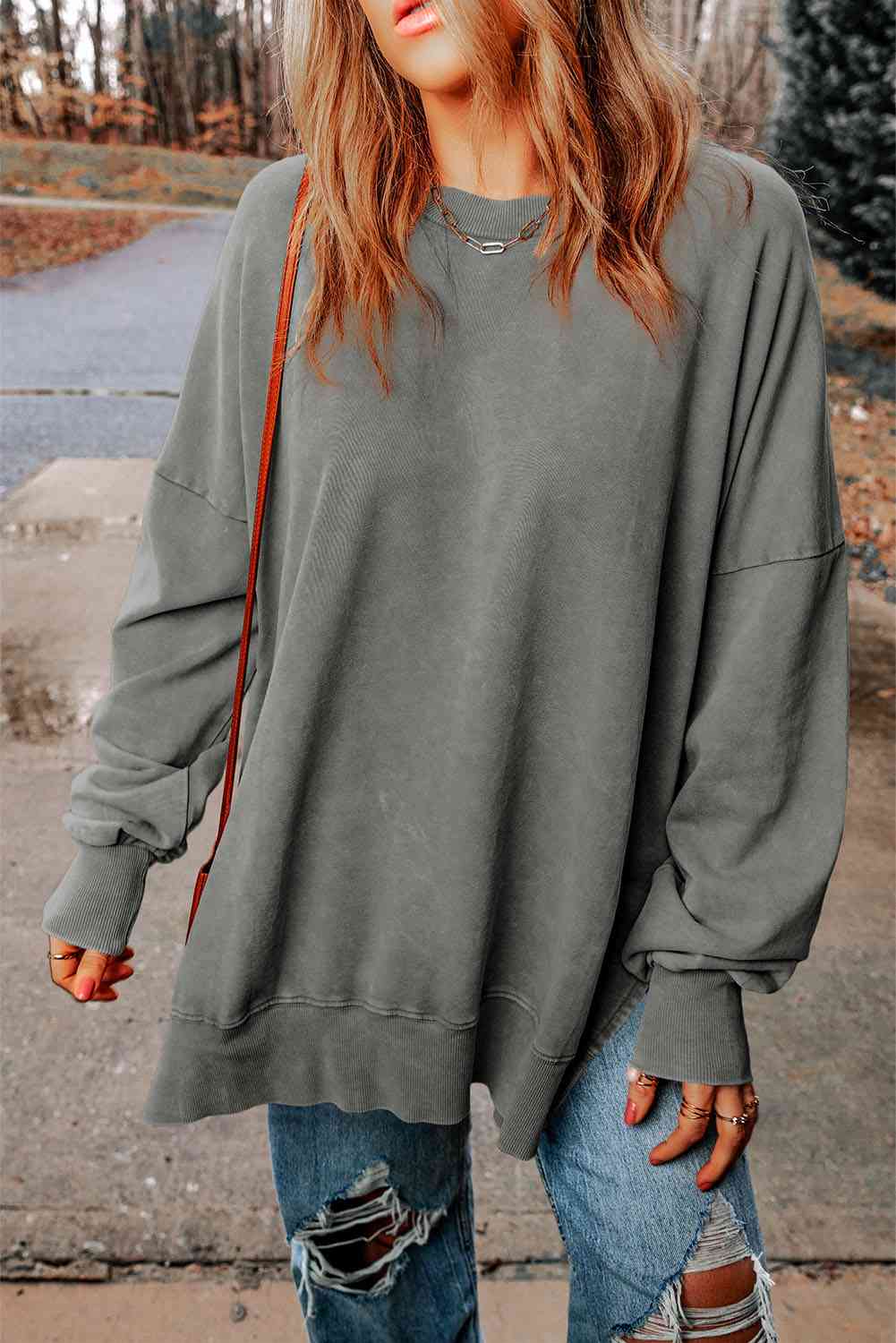 Dropped Shoulder Round Neck Long Sleeve Blouse (5 Colors) Shirts & Tops Krazy Heart Designs Boutique Heather Gray S 