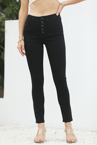 High Waist Button-Fly Slim Jeans pants Krazy Heart Designs Boutique Black 1 