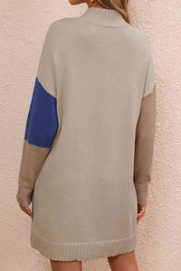 Color Block Mock Neck Dropped Shoulder Sweater Dress (4 Colors)  Krazy Heart Designs Boutique   