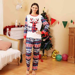Women MERRY XMAS Reindeer Graphic Top and Pants Pajama Set for Women  Krazy Heart Designs Boutique White S 