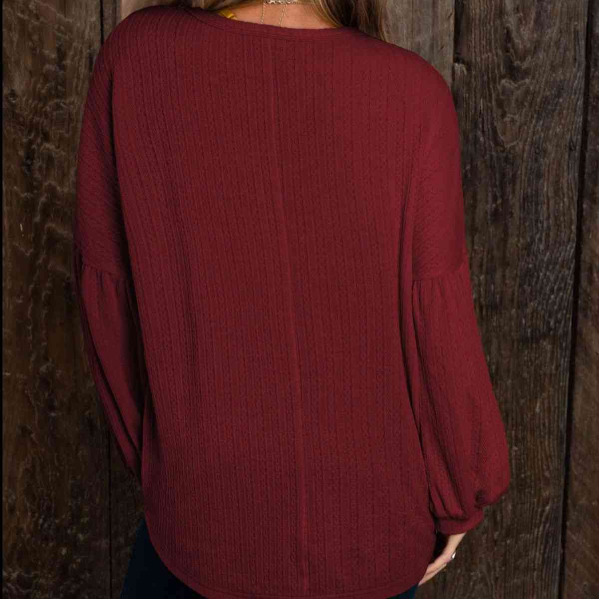 Round Neck Long Sleeve Ruched Blouse  Krazy Heart Designs Boutique   