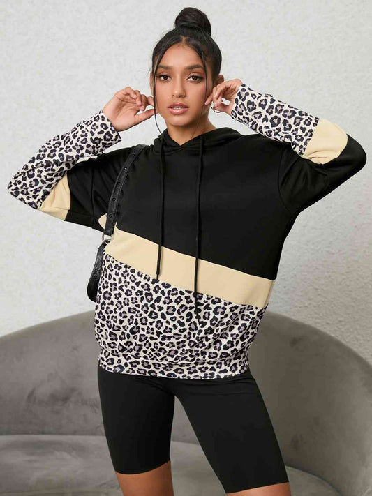 Leopard Color Block Hoodie Shirts & Tops Krazy Heart Designs Boutique Black S 