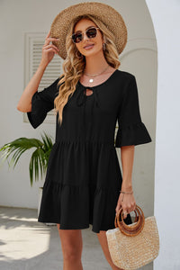 Tied Flounce Sleeve Mini Dress (4 Colors)  Krazy Heart Designs Boutique Black S 