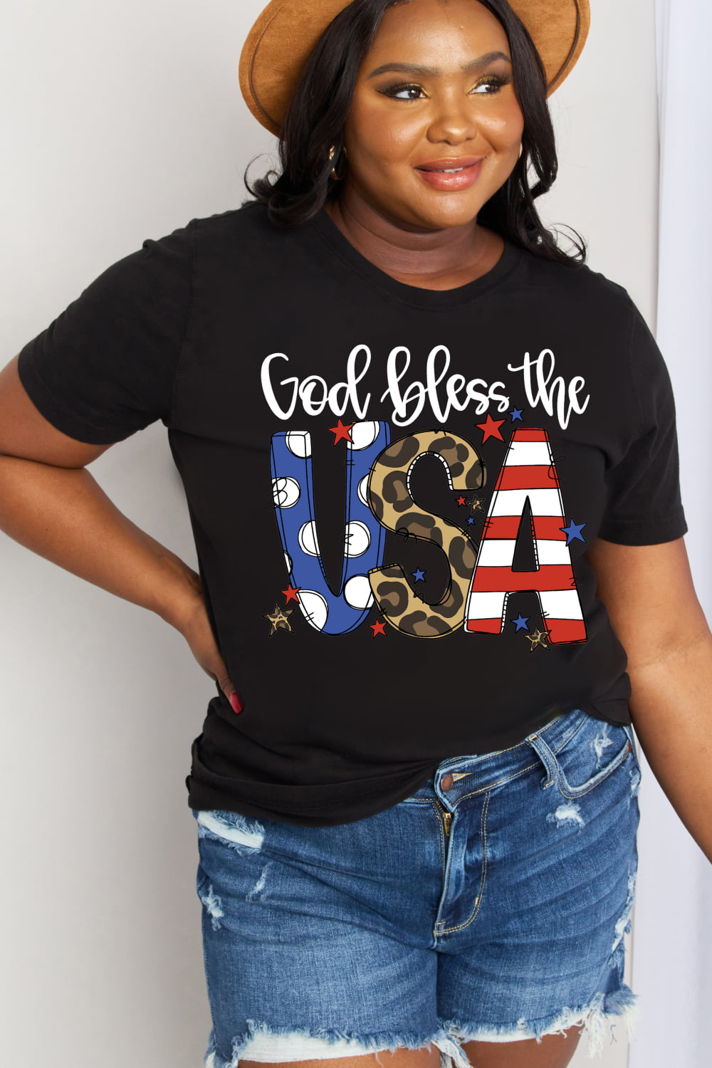 Simply Love Full Size GOD BLESS THE USA Graphic Cotton Tee (2 Colors)  Krazy Heart Designs Boutique   