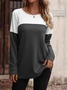 Contrast Round Neck Long Sleeve T-Shirt  Krazy Heart Designs Boutique Heather Gray S 