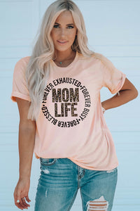 MOM LIFE Leopard Graphic Cuffed Tee  Krazy Heart Designs Boutique Blush Pink S 