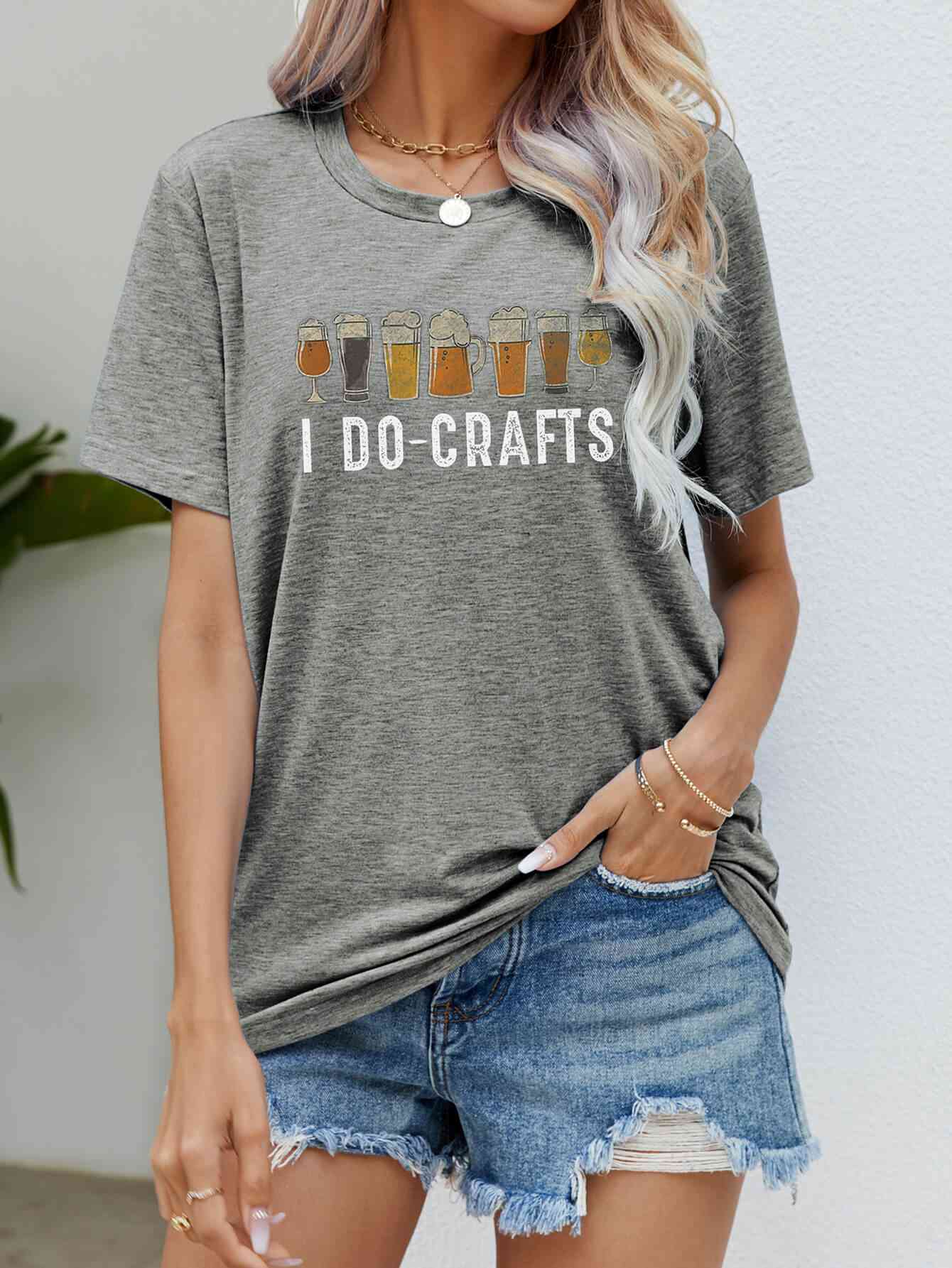 I DO CRAFTS Round Neck T-Shirt  Krazy Heart Designs Boutique Heather Gray S 