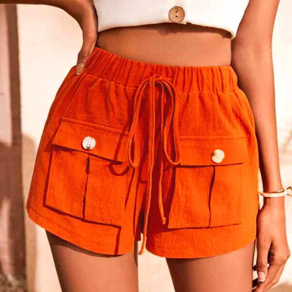 Tie Waist Cargo Shorts (3 Colors) shorts Krazy Heart Designs Boutique Orange S 