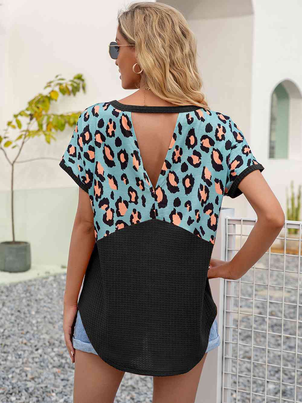 Leopard Waffle-Knit Short Sleeve Top (4 Colors) Shirts & Tops Krazy Heart Designs Boutique   