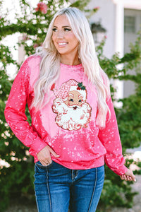 Santa Graphic Round Neck Sweatshirt Shirts & Tops Krazy Heart Designs Boutique Fuchsia Pink S 