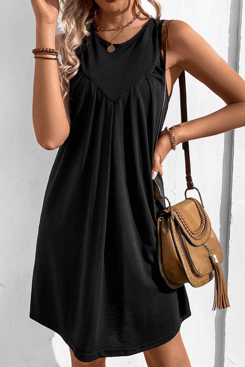 Round Neck Sleeveless Mini Dress (4 Colors)  Krazy Heart Designs Boutique Black S 