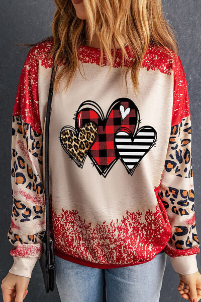 Heart Leopard Print Round Neck Sweatshirt Shirts & Tops Krazy Heart Designs Boutique   