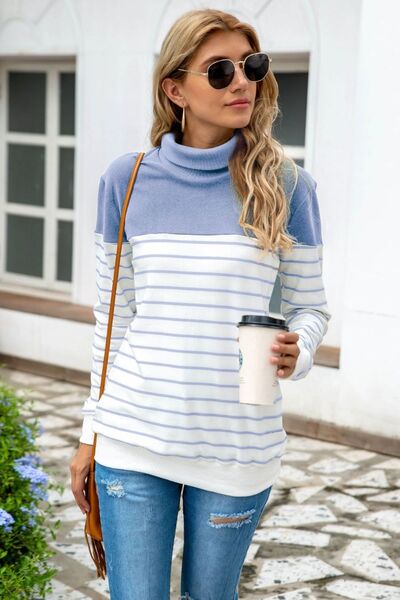 Striped Contrast Turtleneck Sweater (5 Colors) Shirts & Tops Krazy Heart Designs Boutique   